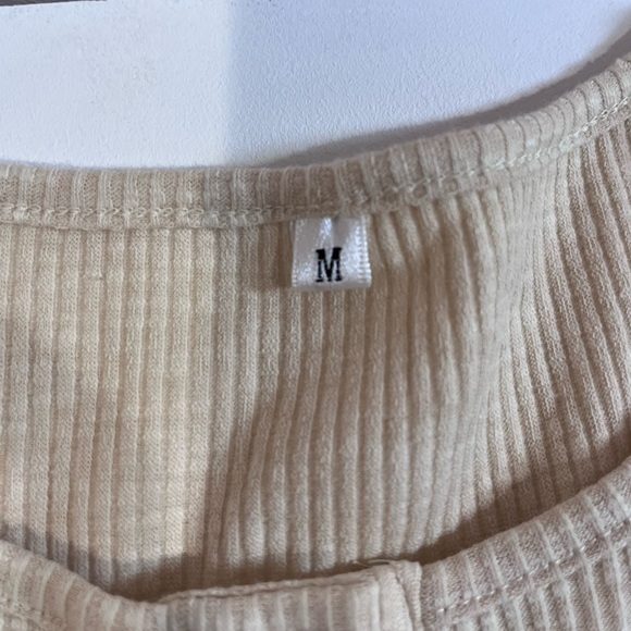 vintage beige light brown ribbed button up long sleeve henley fall basic y2k - Picture 5 of 8